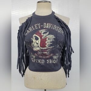 Harley Davidson Fringe Halter Top Upcycled